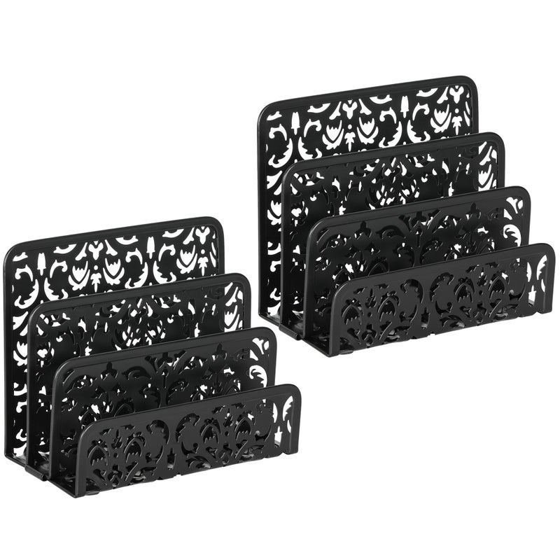 EasyPAG Mail Organizer Countertop 2pc Desk Mail Sorter for Envelope 3-Slot Vertical Letter Holder for Office, Home, School, Black - Image 1
